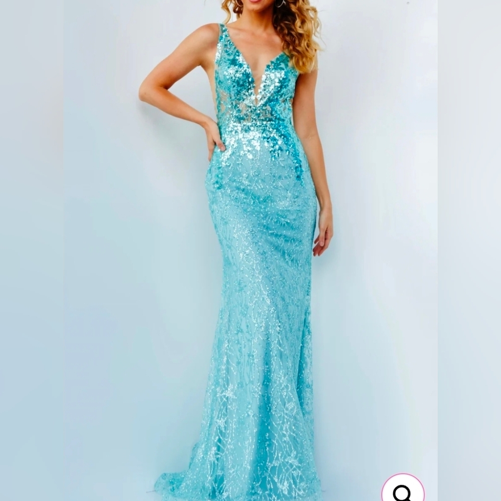 JVN by Jovani Aqua Sequin Prom Dress